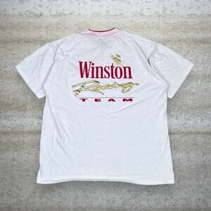 Vintage 90s Winston Racing Shirt Mens XL White Cotton Short Sleeve